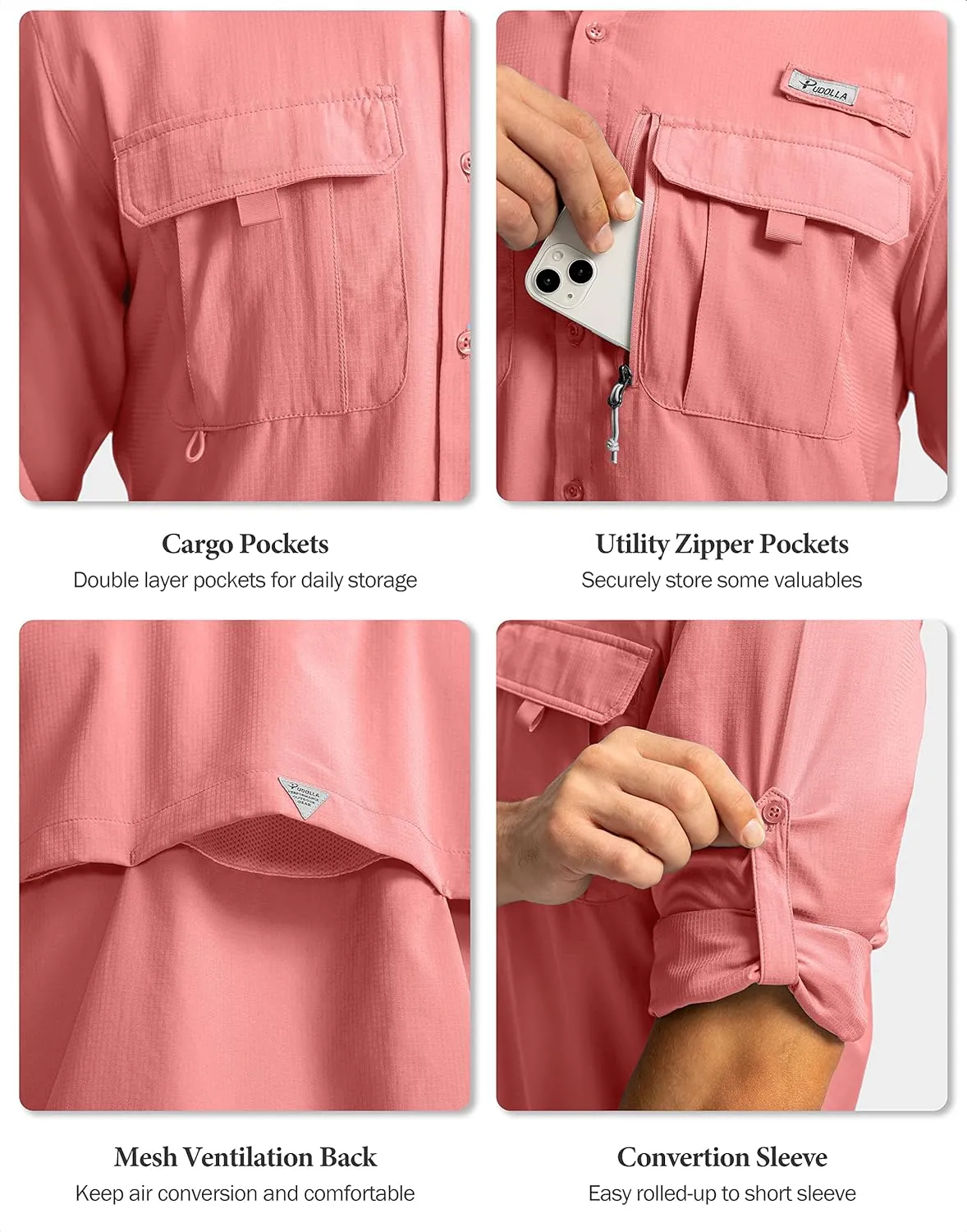 Men's Sun Protection Fishing Shirts Long Sleeve Travel Work Shirts for Men UPF50  Button Down Shirts with Zipper Pockets