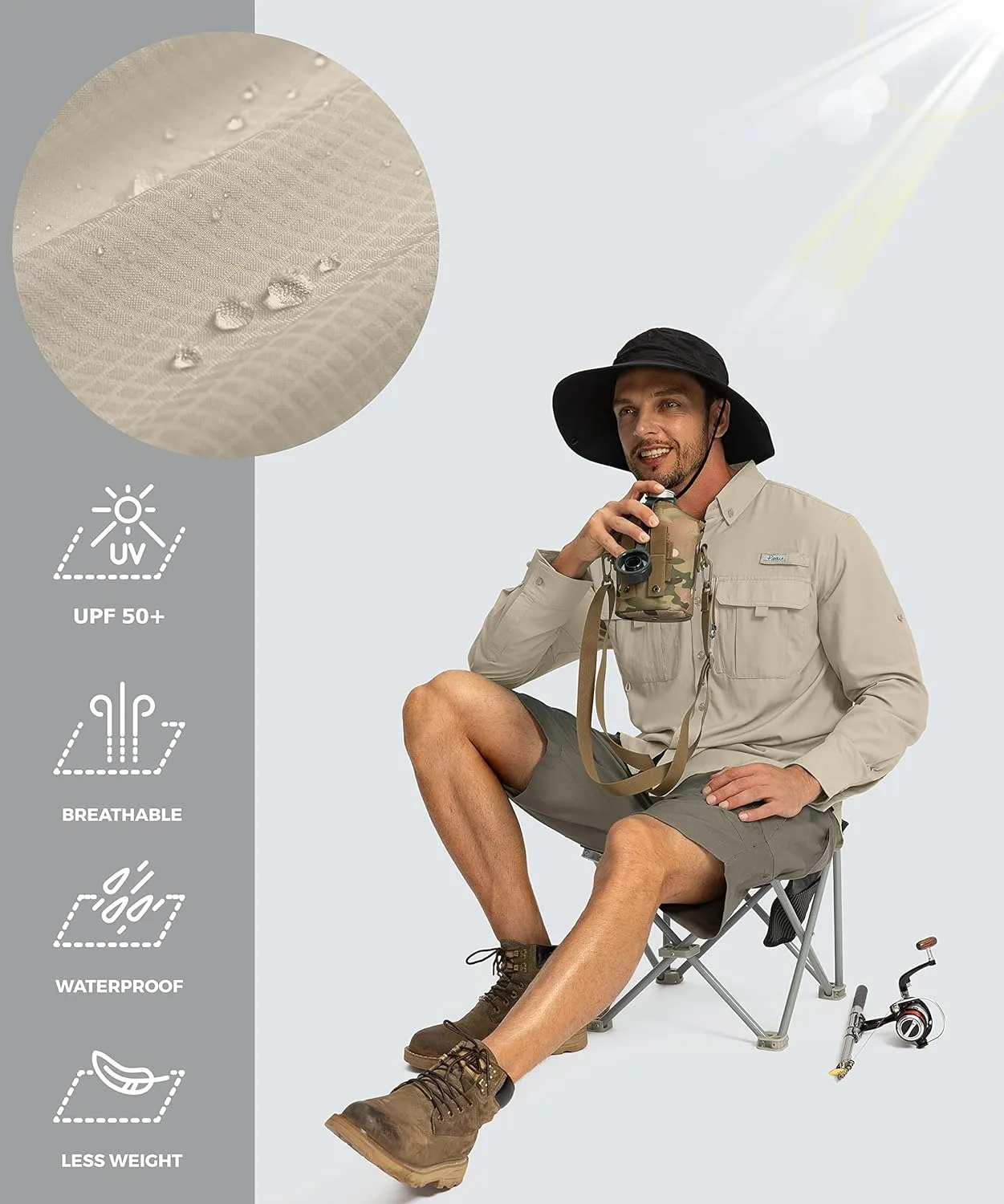 Men's Sun Protection Fishing Shirts Long Sleeve Travel Work Shirts for Men UPF50  Button Down Shirts with Zipper Pockets