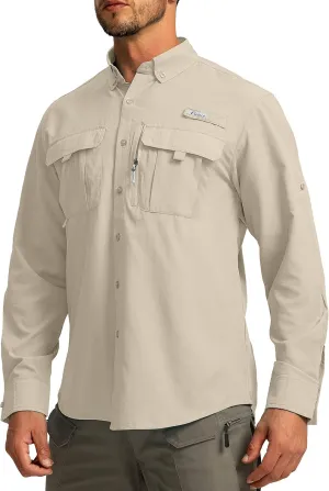 Men's Sun Protection Fishing Shirts Long Sleeve Travel Work Shirts for Men UPF50  Button Down Shirts with Zipper Pockets