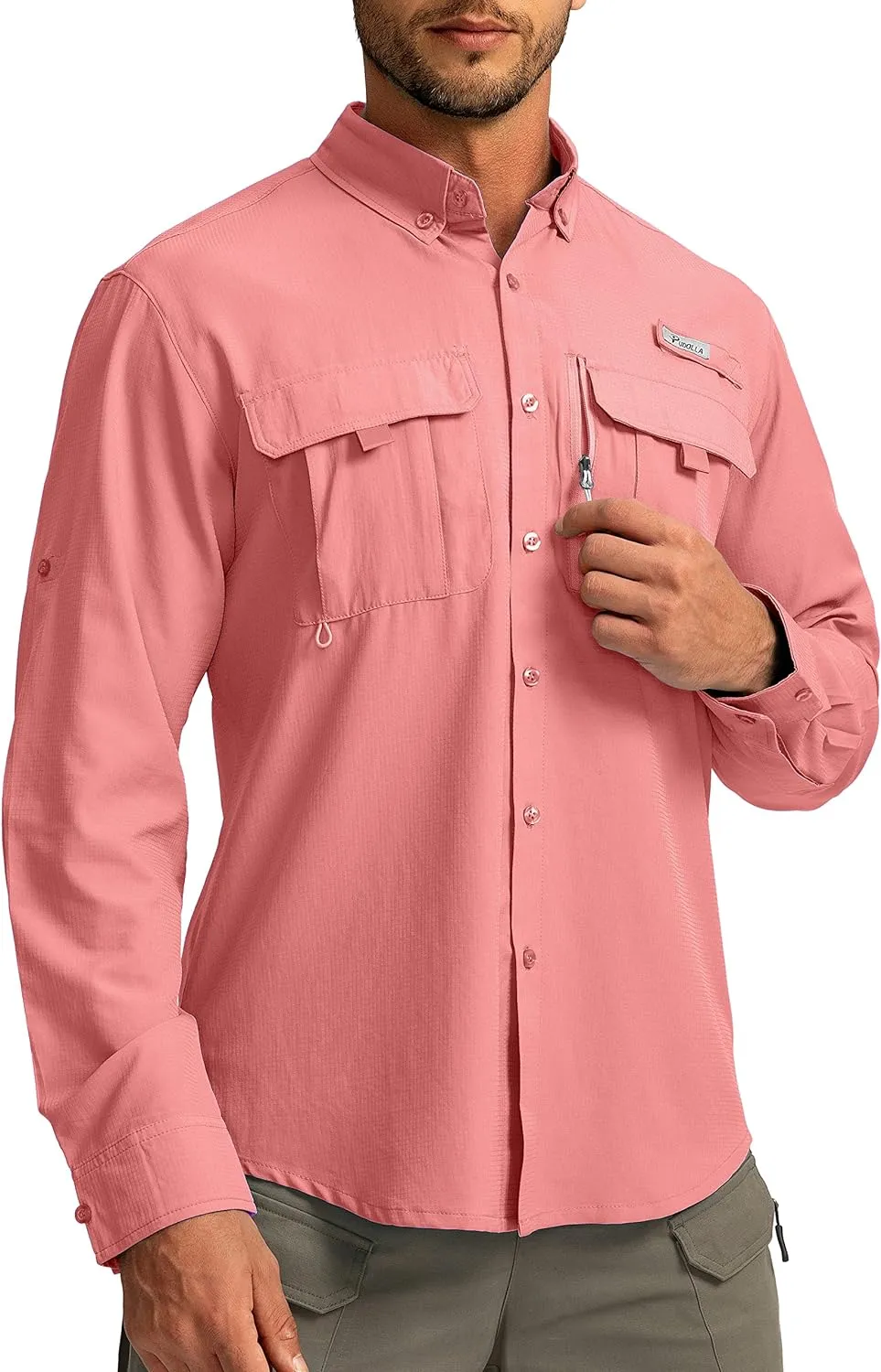 Men's Sun Protection Fishing Shirts Long Sleeve Travel Work Shirts for Men UPF50  Button Down Shirts with Zipper Pockets