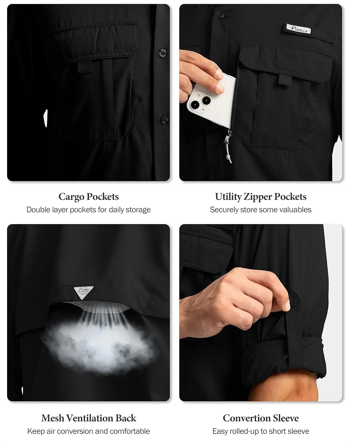 Men's Sun Protection Fishing Shirts Long Sleeve Travel Work Shirts for Men UPF50  Button Down Shirts with Zipper Pockets
