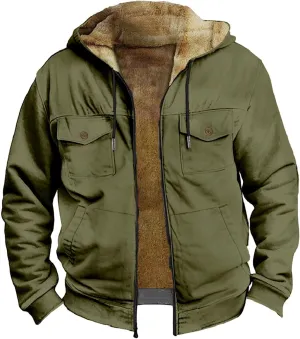 Men's Winter Jacket Hooded Sweater with Brown Pocket Cotton Jacket Hooded Windproof Windbreaker Jacket for Men