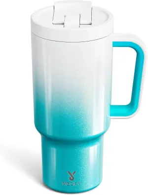 Meoky 32 oz Tumbler with Handle and Flip Straw, 100% Leakproof Tumbler with Lid and Straw, Stainless Steel Insulated Cup, Cupholder Friendly, Keeps Cold for 24 Hours (Azure)