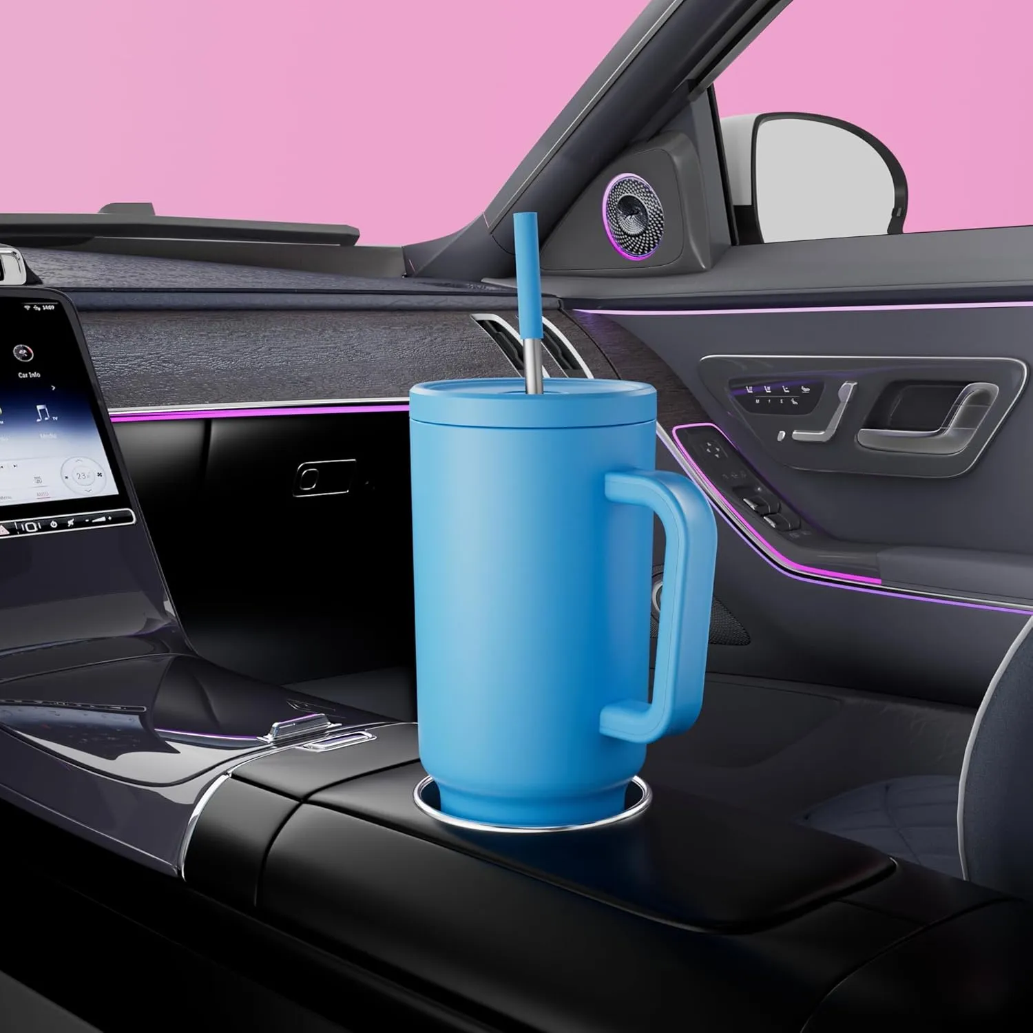 Meoky 40 oz Tumbler with Handle and Straw: Stainless Steel Insulated Tumbler with Lid and Straw - 100% Leak Proof Tumbler for Car Cup Holders - Travelers Commuters Workers, Blue