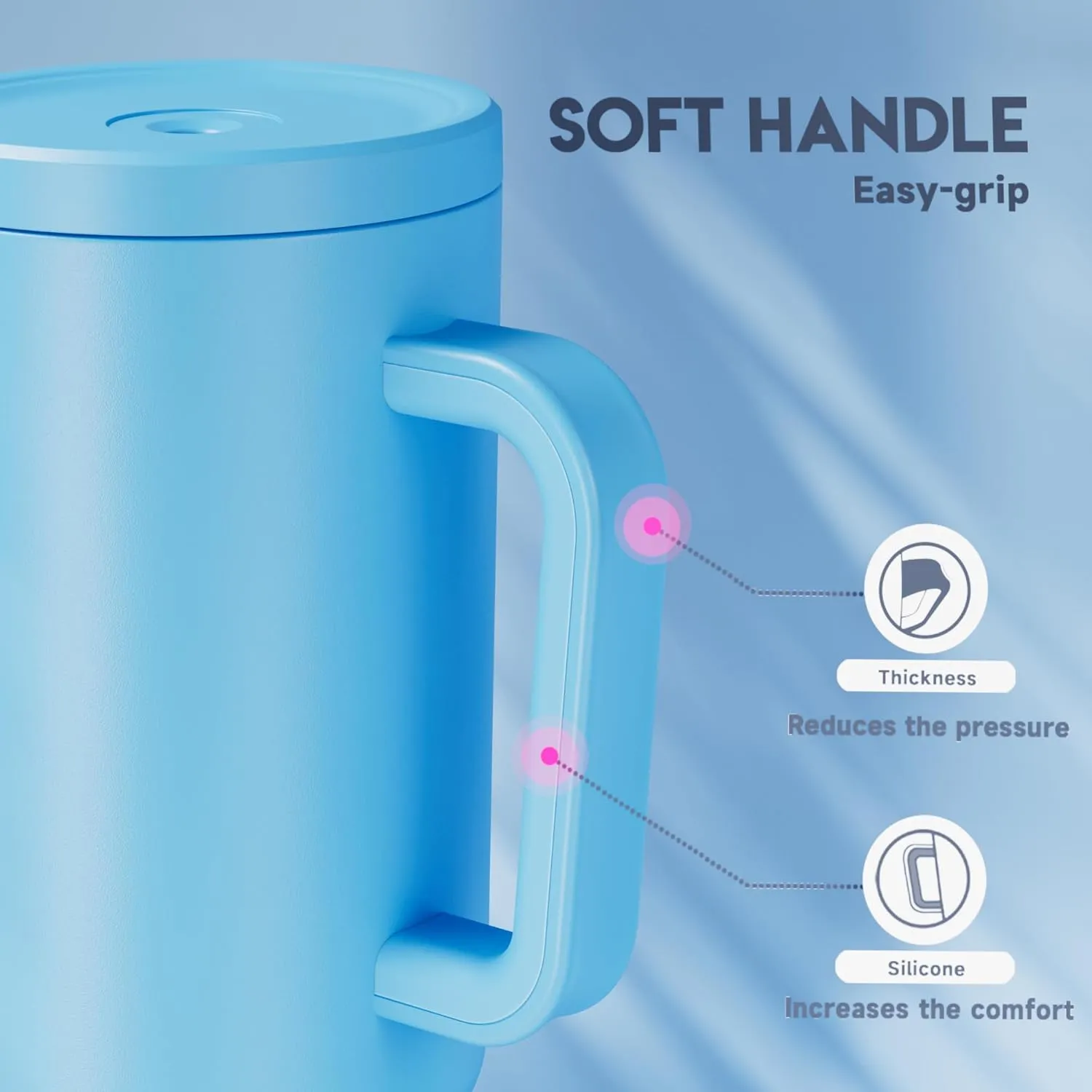 Meoky 40 oz Tumbler with Handle and Straw: Stainless Steel Insulated Tumbler with Lid and Straw - 100% Leak Proof Tumbler for Car Cup Holders - Travelers Commuters Workers, Blue