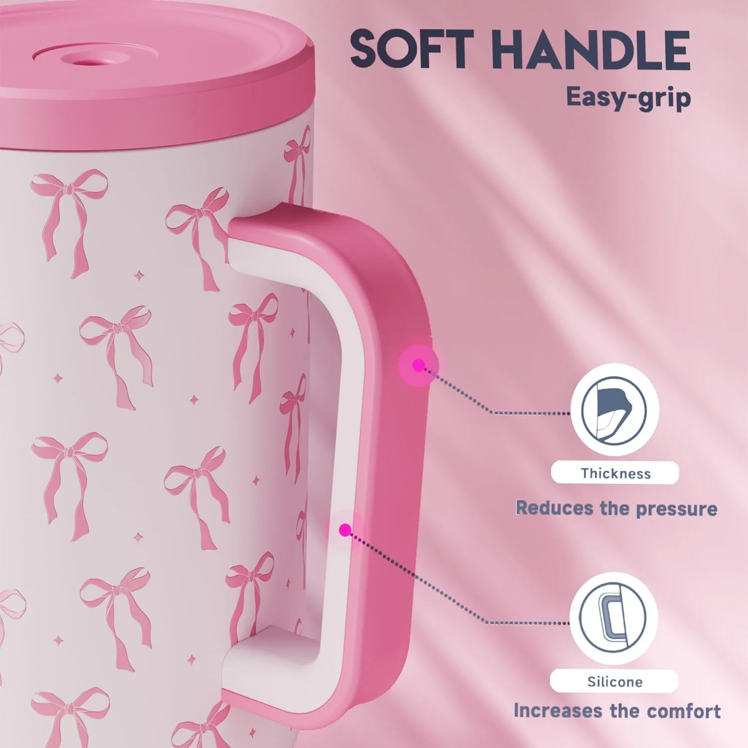 Meoky 40 oz Tumbler with Handle and Straw: Stainless Steel Insulated Tumbler with Lid and Straw - 100% Leak Proof Tumbler for Car Cup Holders - Travelers Commuters Workers, Bow