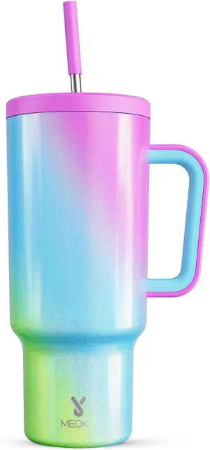 Meoky 40 oz Tumbler with Handle and Straw, Tumbler with Lid and Straw, Insulated Stainless Steel Travel Mug, 100% Leak-proof, Keeps Cold for 34 Hours or Hot for 10 Hours (Fairytale)