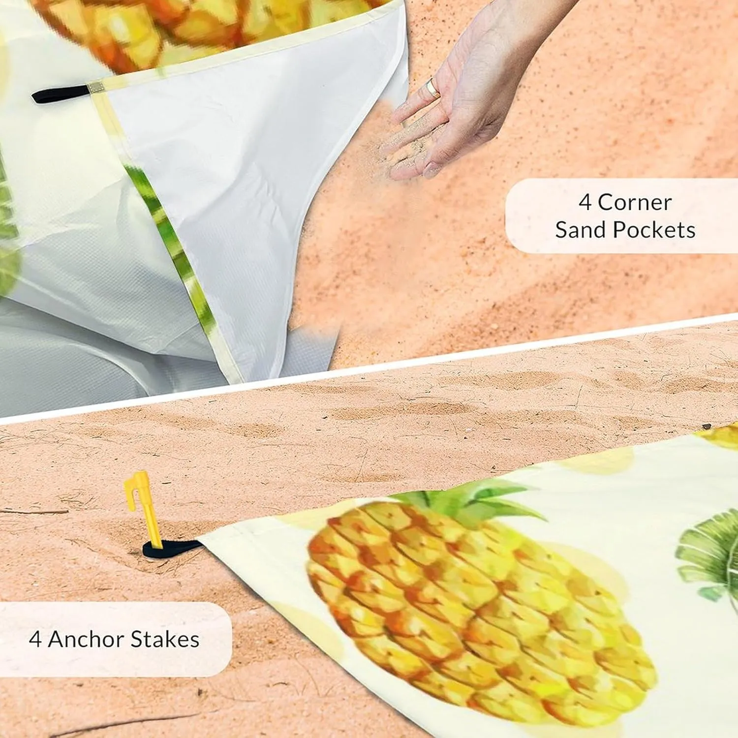 Mercuryelf Picnic Blankets Waterproof Foldable - Personalized Yellow Beach Blanket for Camping & Travel - 87x79 Inches Beach Mat Sand Free Waterproof with Stakes & Sand Pocket