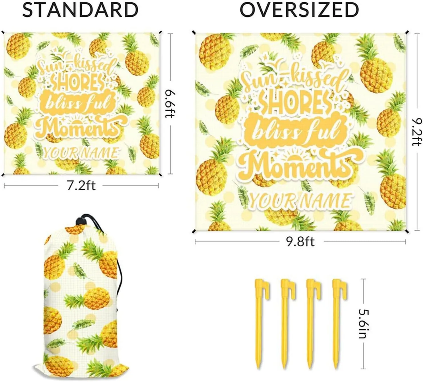 Mercuryelf Picnic Blankets Waterproof Foldable - Personalized Yellow Beach Blanket for Camping & Travel - 87x79 Inches Beach Mat Sand Free Waterproof with Stakes & Sand Pocket