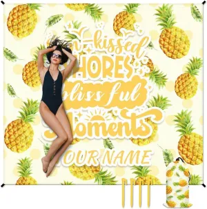 Mercuryelf Picnic Blankets Waterproof Foldable - Personalized Yellow Beach Blanket for Camping & Travel - 87x79 Inches Beach Mat Sand Free Waterproof with Stakes & Sand Pocket