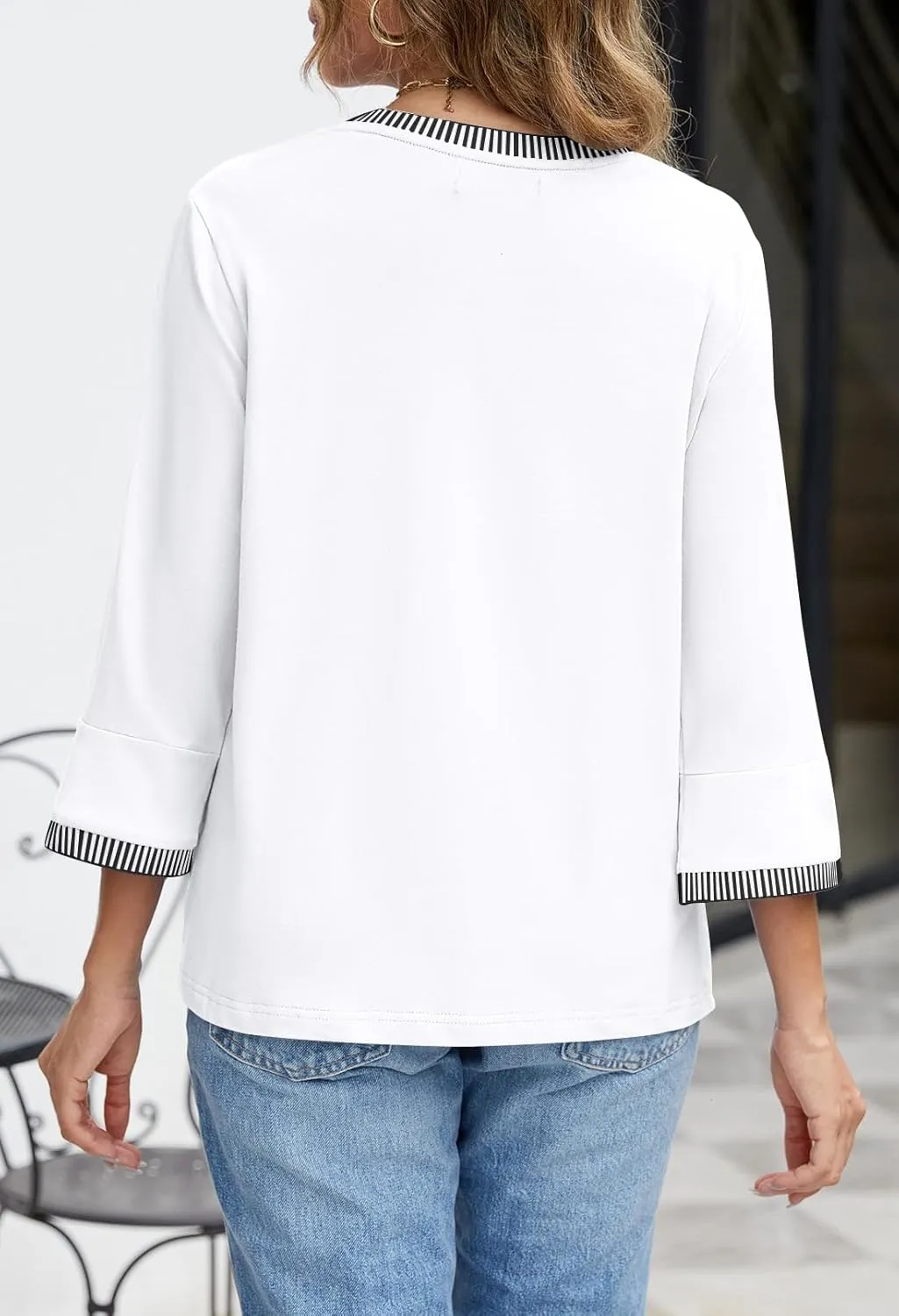 MEROKEETY Women's 3/4 Length Sleeve Tops Dressy Casual Crew Neck Loose Trendy Spring Blouses T Shirts