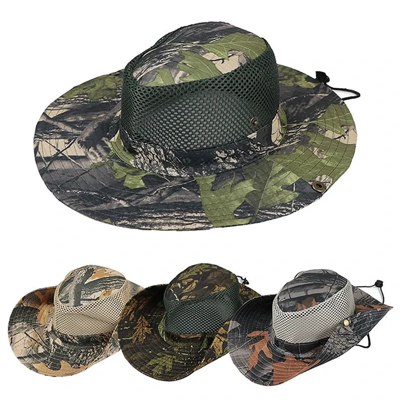 Military Camouflage Mesh Bucket Hat with Wide Brim - Outdoor Men's Sun Hat