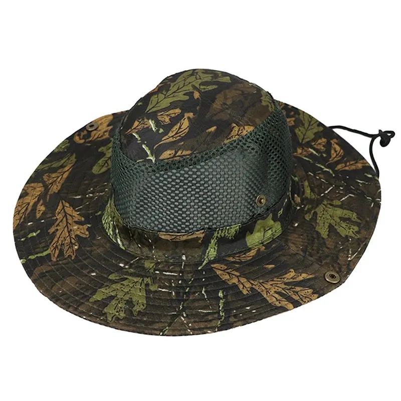 Military Camouflage Mesh Bucket Hat with Wide Brim - Outdoor Men's Sun Hat