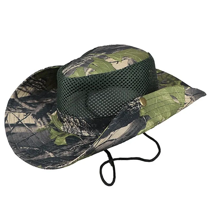 Military Camouflage Mesh Bucket Hat with Wide Brim - Outdoor Men's Sun Hat