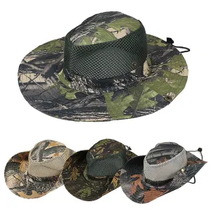 Military Camouflage Mesh Bucket Hat with Wide Brim - Outdoor Men's Sun Hat
