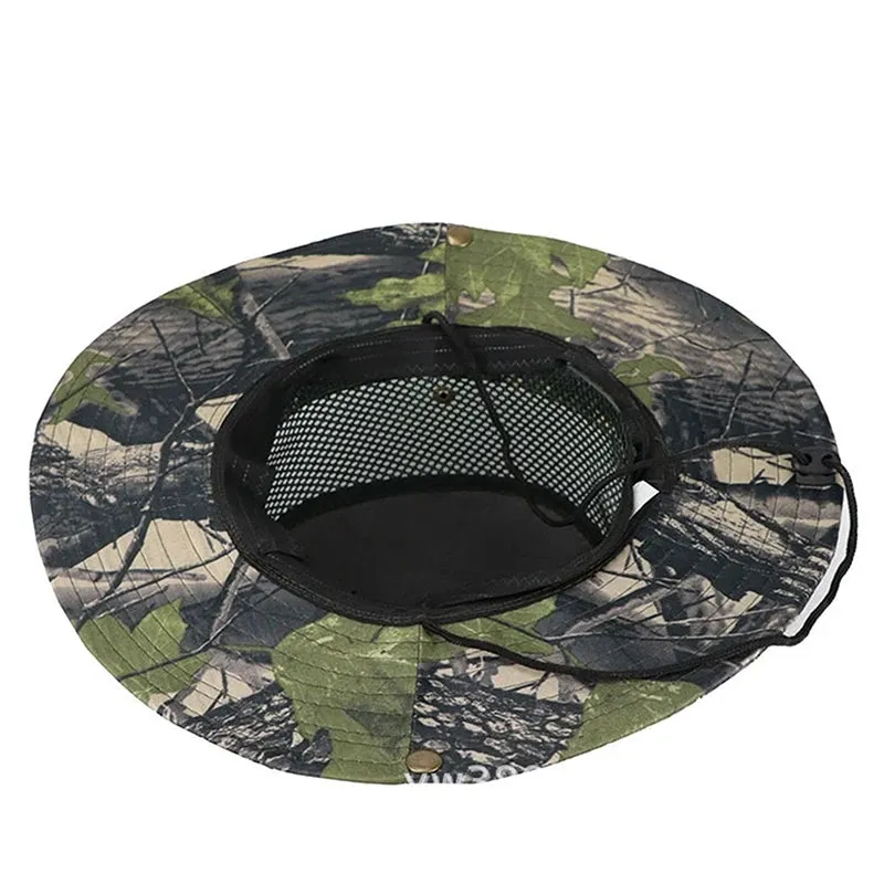 Military Camouflage Mesh Bucket Hat with Wide Brim - Outdoor Men's Sun Hat