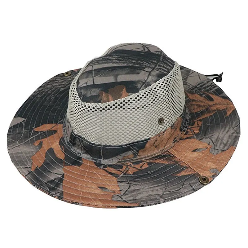 Military Camouflage Mesh Bucket Hat with Wide Brim - Outdoor Men's Sun Hat