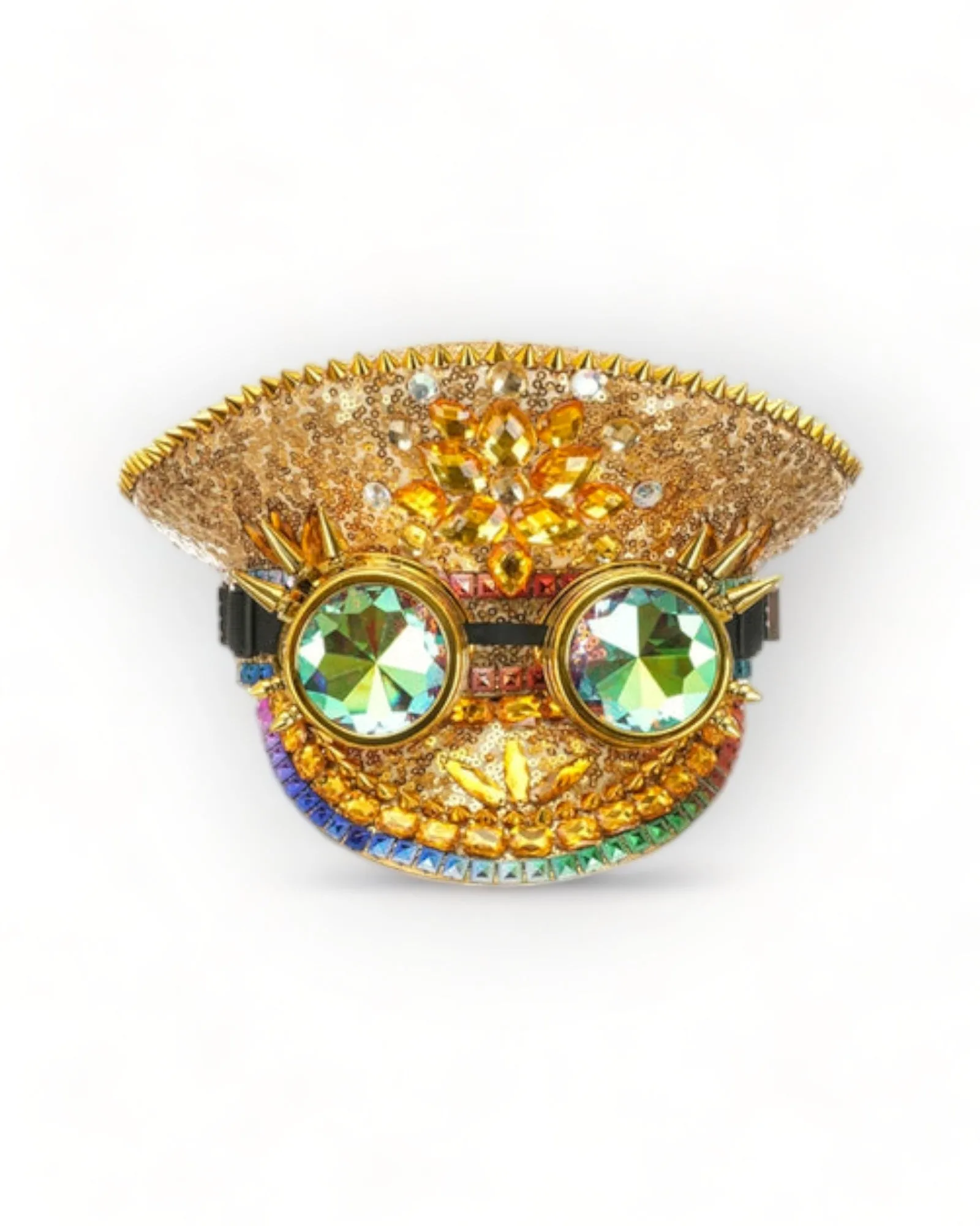Military Hat with Rhinestones and Kaledoiscope Sunglasses