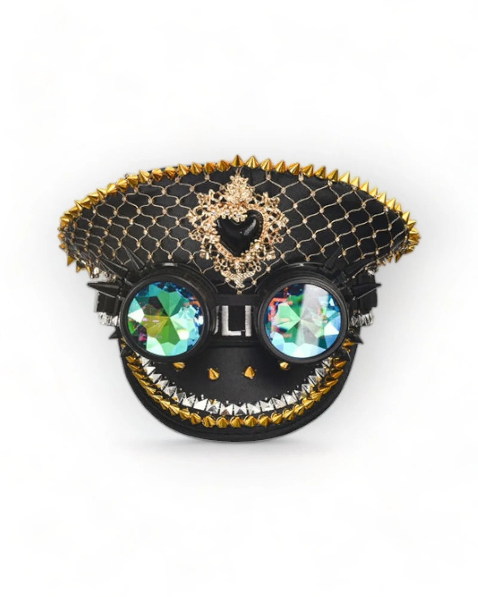 Military Hat with Rhinestones and Kaledoiscope Sunglasses