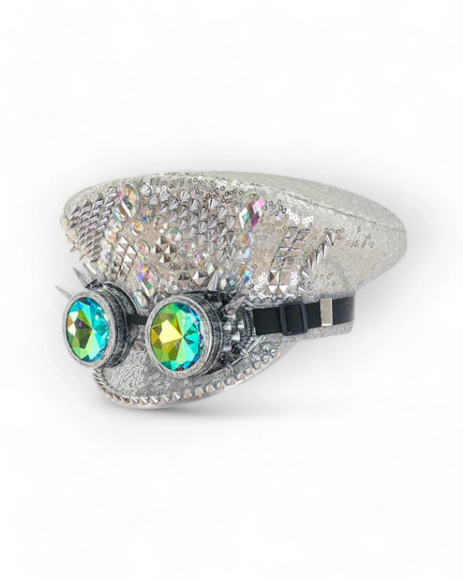 Military Hat with Rhinestones and Kaledoiscope Sunglasses