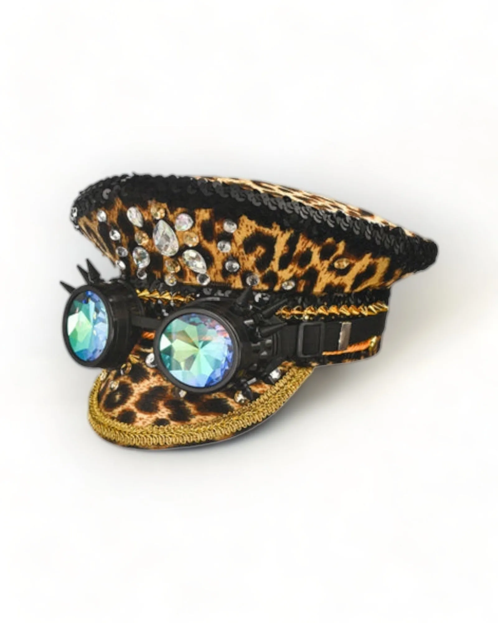 Military Hat with Rhinestones and Kaledoiscope Sunglasses