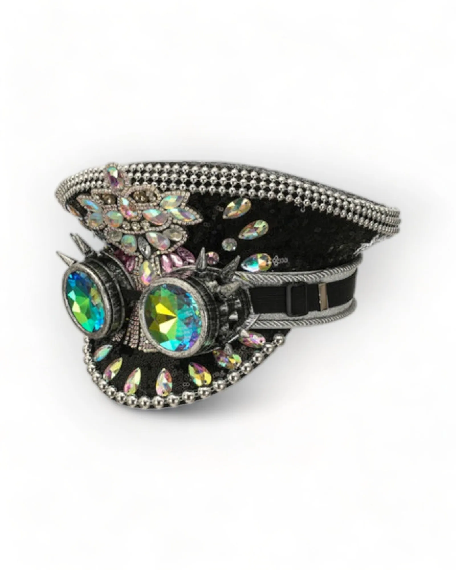 Military Hat with Rhinestones and Kaledoiscope Sunglasses