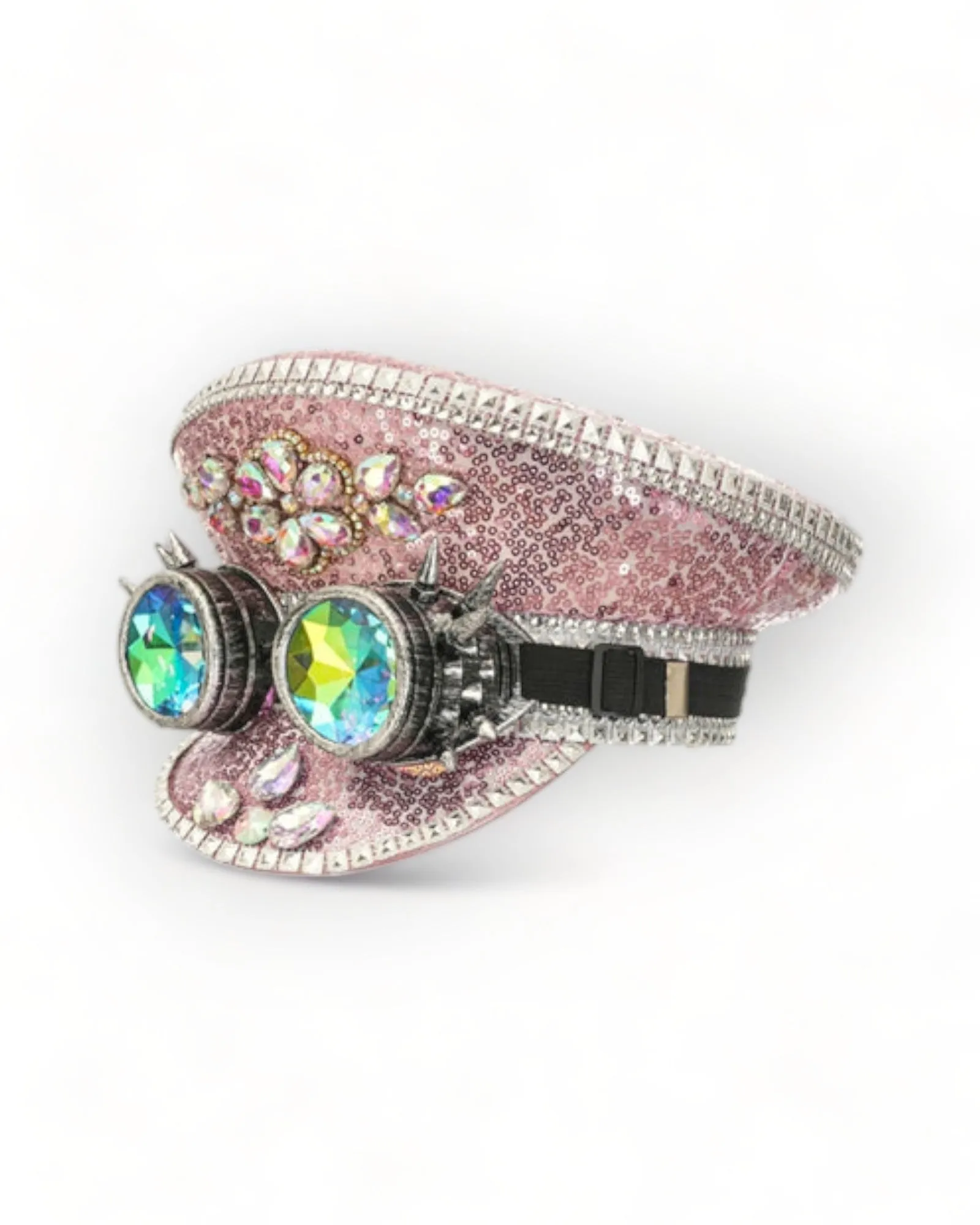 Military Hat with Rhinestones and Kaledoiscope Sunglasses