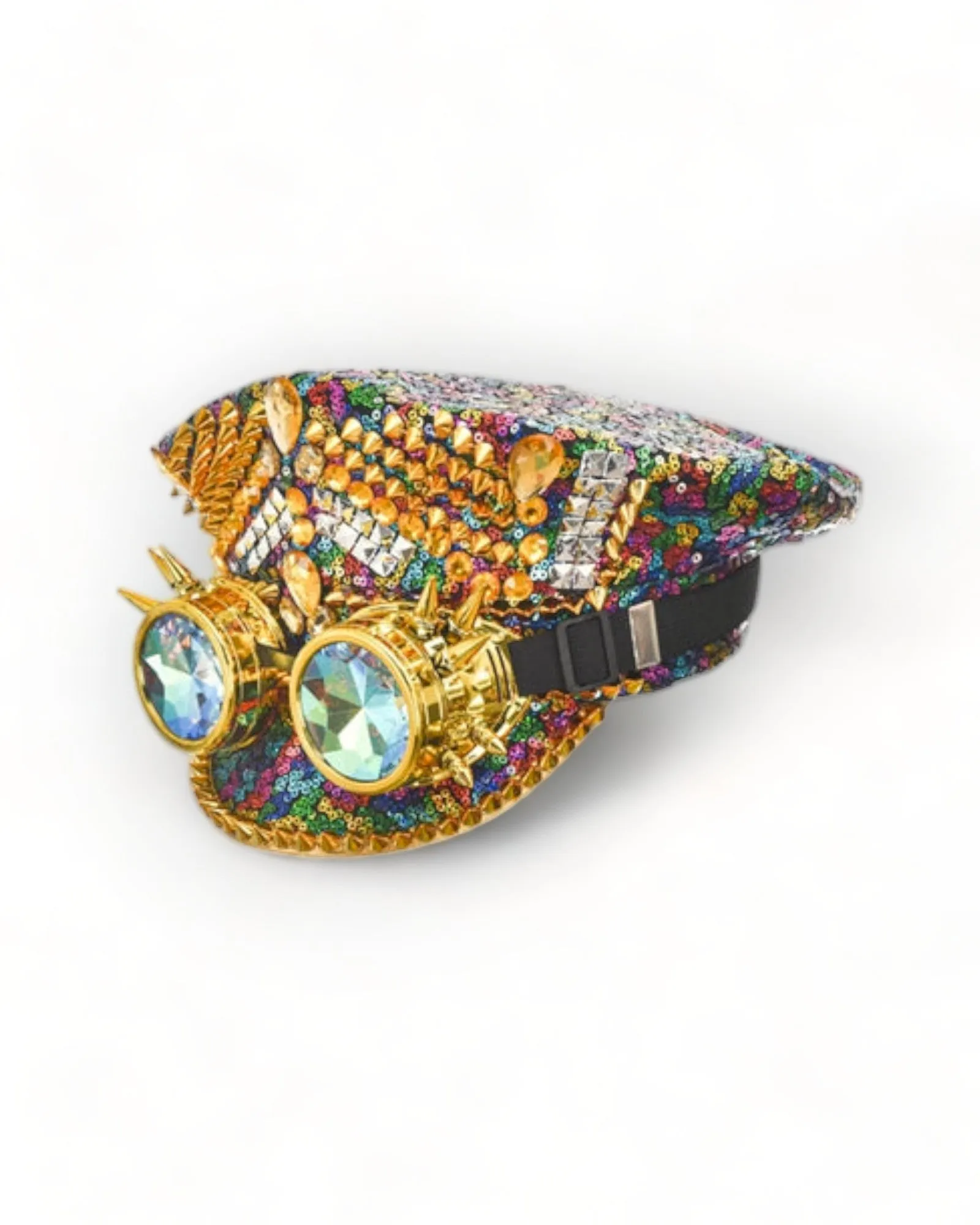 Military Hat with Rhinestones and Kaledoiscope Sunglasses