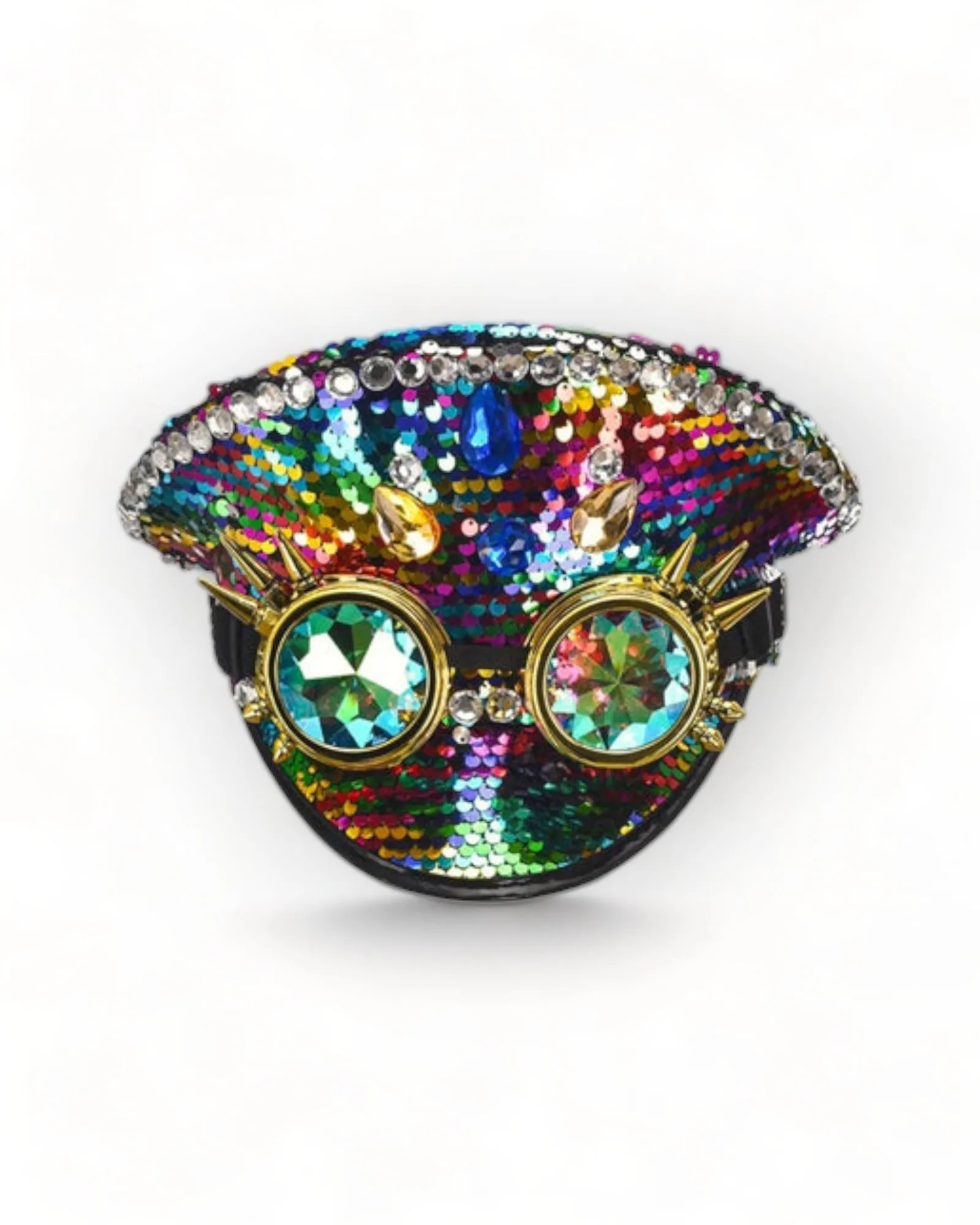 Military Hat with Rhinestones and Kaledoiscope Sunglasses