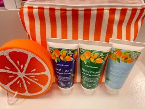 Milton & Drew Hand Cream Gift Set, Orange Scented, 2.02 FL OZ, 4-Pack with Cosmetic Bag