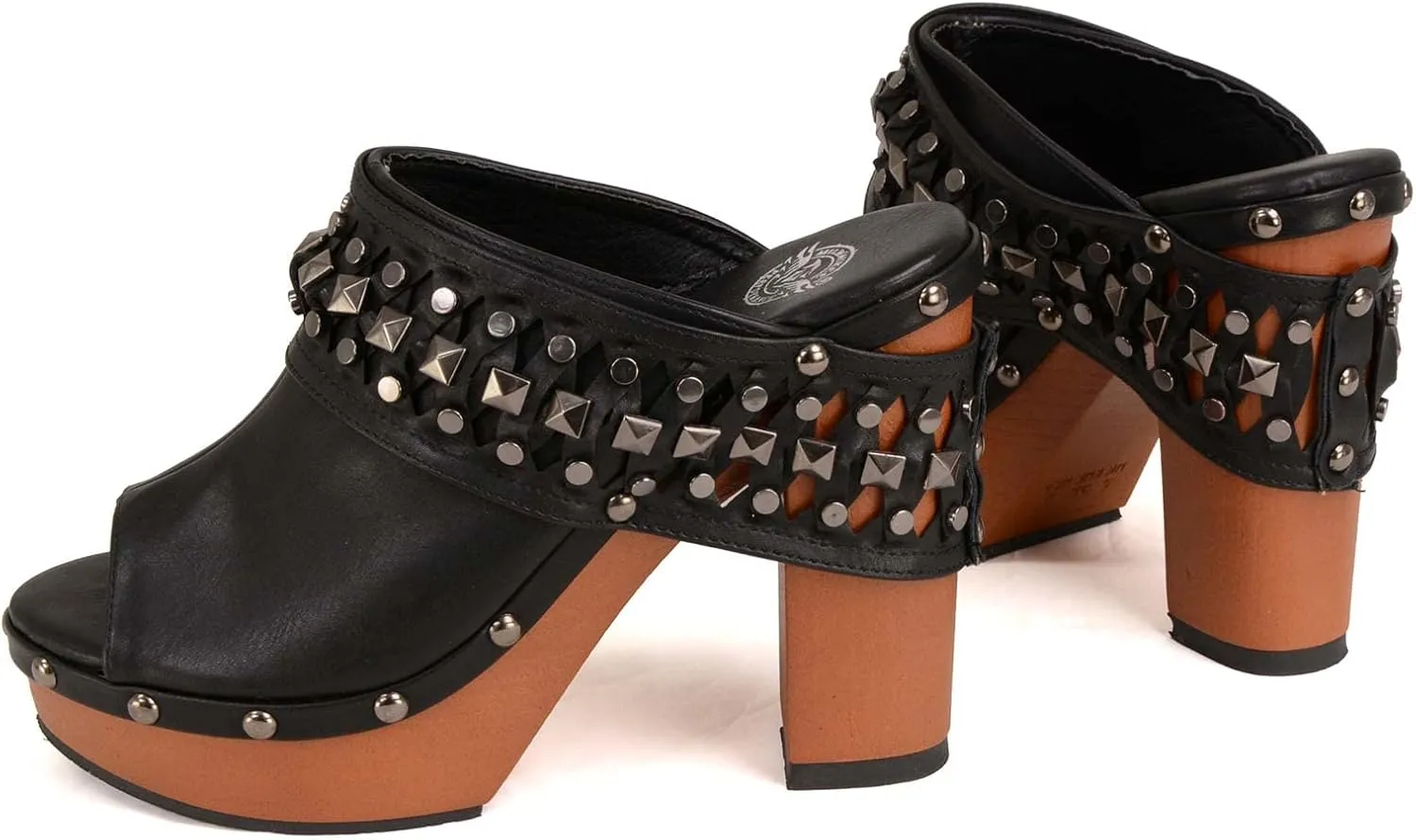 Milwaukee Leather MBL9415 Women's Black Peep-Toe Platform Fashion Casual Clog with Wrap Around Studding