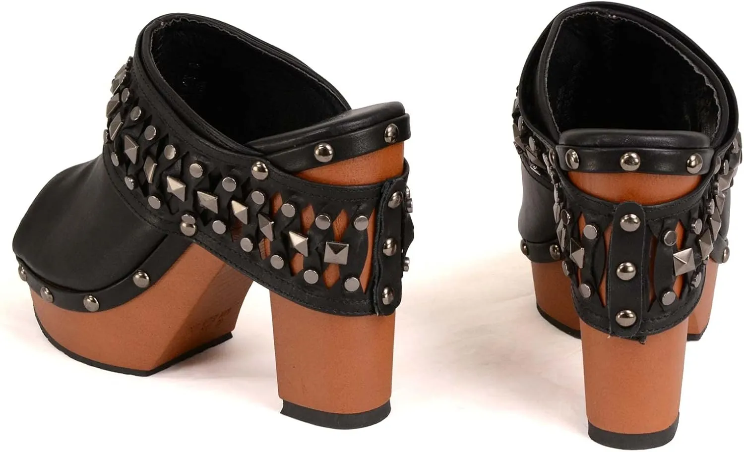 Milwaukee Leather MBL9415 Women's Black Peep-Toe Platform Fashion Casual Clog with Wrap Around Studding