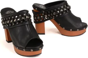 Milwaukee Leather MBL9415 Women's Black Peep-Toe Platform Fashion Casual Clog with Wrap Around Studding