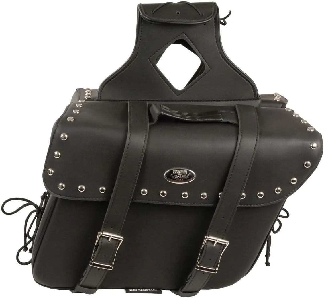 Milwaukee Leather SH579ZB Large Black Zip-Off PVC Slanted Throw Over Studded Saddlebags - One Size