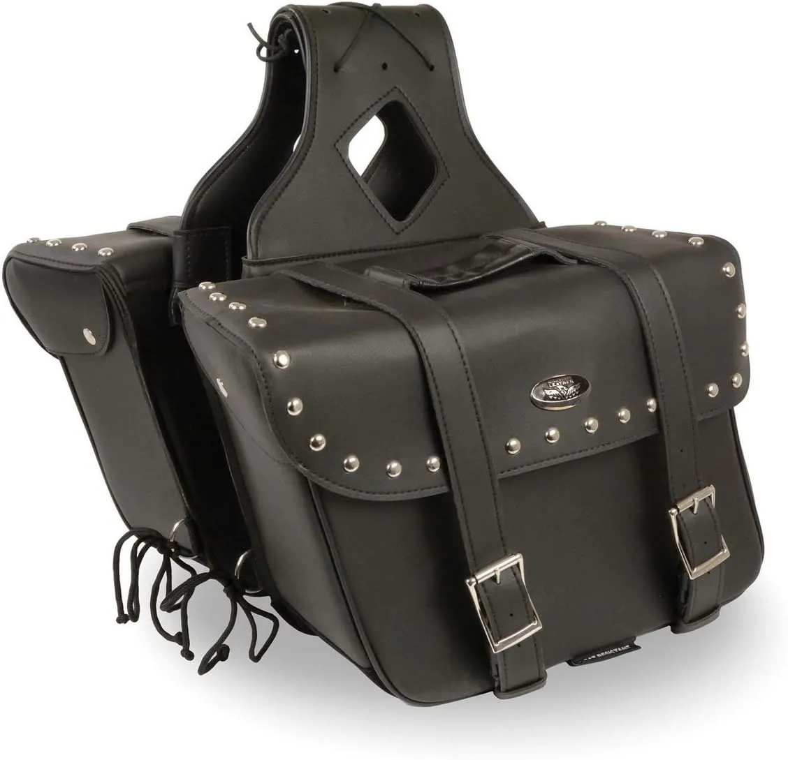 Milwaukee Leather SH579ZB Large Black Zip-Off PVC Slanted Throw Over Studded Saddlebags - One Size