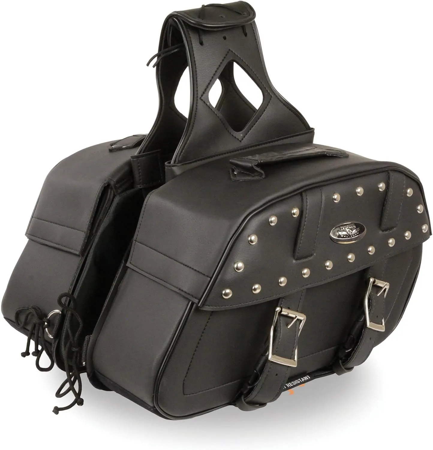 Milwaukee Leather SH61101ZB Black Zip-Off PVC Studded Throw Over Rounded Saddlebags - One Size