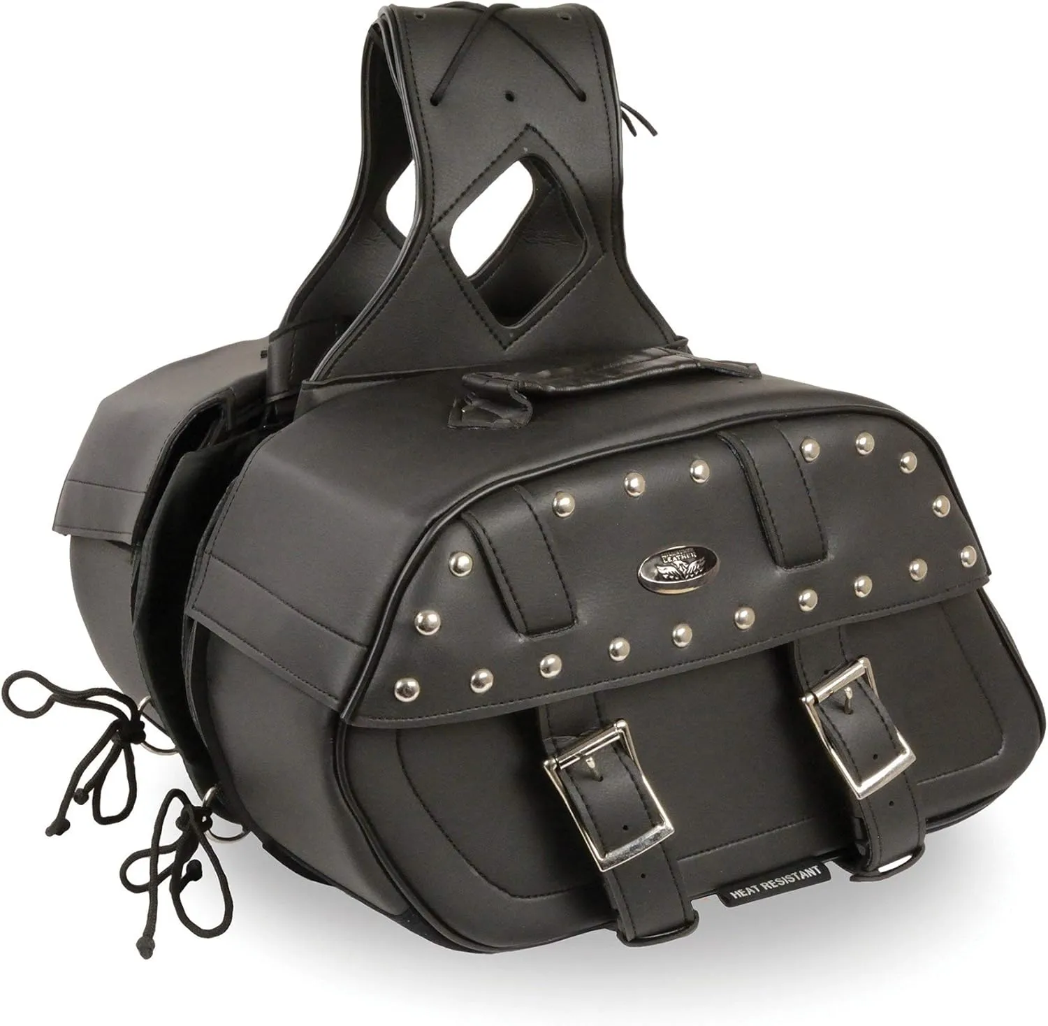 Milwaukee Leather SH61101ZB Black Zip-Off PVC Studded Throw Over Rounded Saddlebags - One Size