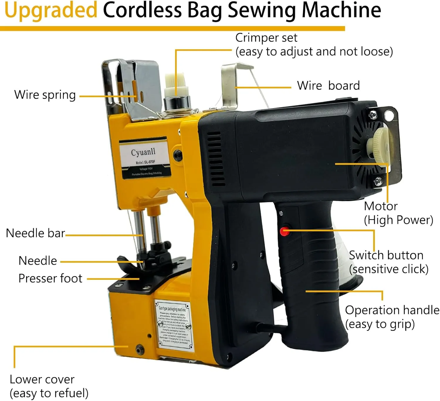 Mini Bag Closing Machine-Electric Portable Bag Sewing Machine 2s/bag,Bag Closer Automatic Woven Bag Sewer Packing Machine for Burlap PP Woven Kraft Paper Bag Feed Sacks Rice Bags Jute Bags Seed Bags