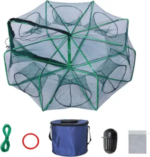 Minnow Trap with Foldable Fishing Net & Collapsible Fish Bucket - Crab, Crawfish, Shrimp Trap for Freshwater Saltwater Fishing (8-Sided)