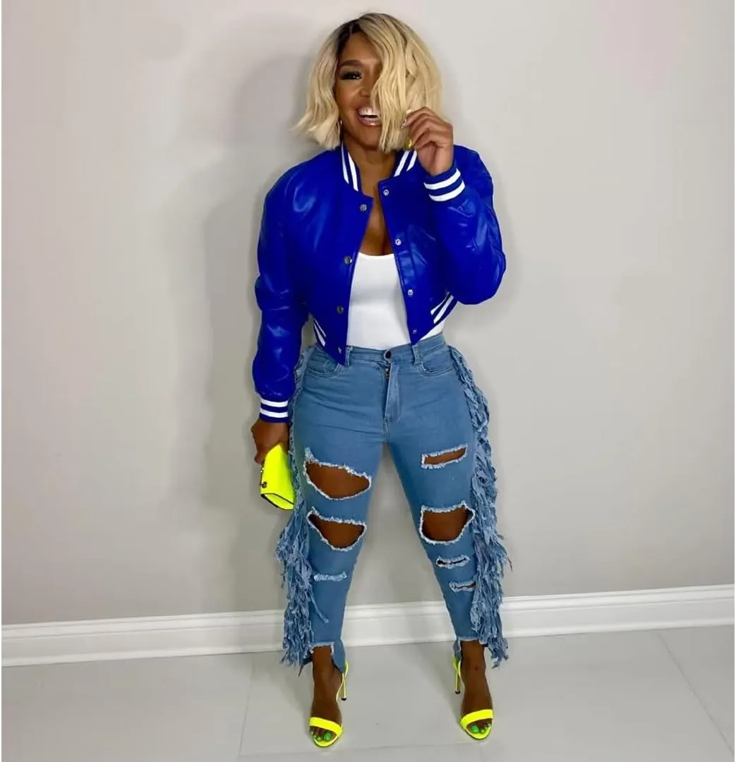 Mintsnow Womens Varsity Jacket Long Sleeve Button Down Bomber Jackets Casual Baseball Uniform Streetwear