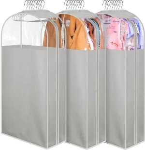 MISSLO 10" Gusseted Garment Bags for Hanging Clothes 40" Clear Suit Bags for Closet Storage Suits Cover Coat Protector, 3 Packs, Grey