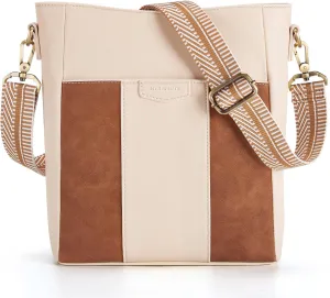 Missnine Crossbody Bags for Women Vegan Leather Crossbody Purse Fashion Shoulder Bucket Bag with Adjustable Guitar Strap