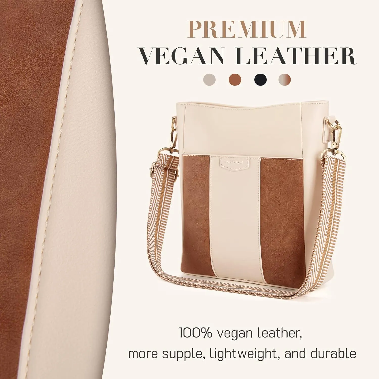 Missnine Crossbody Bags for Women Vegan Leather Crossbody Purse Fashion Shoulder Bucket Bag with Adjustable Guitar Strap