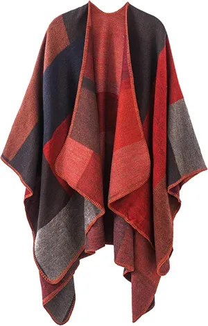 MissShorthair Women's Printed Shawl Wrap Fashionable Open Front Poncho Cape, Gift for Women