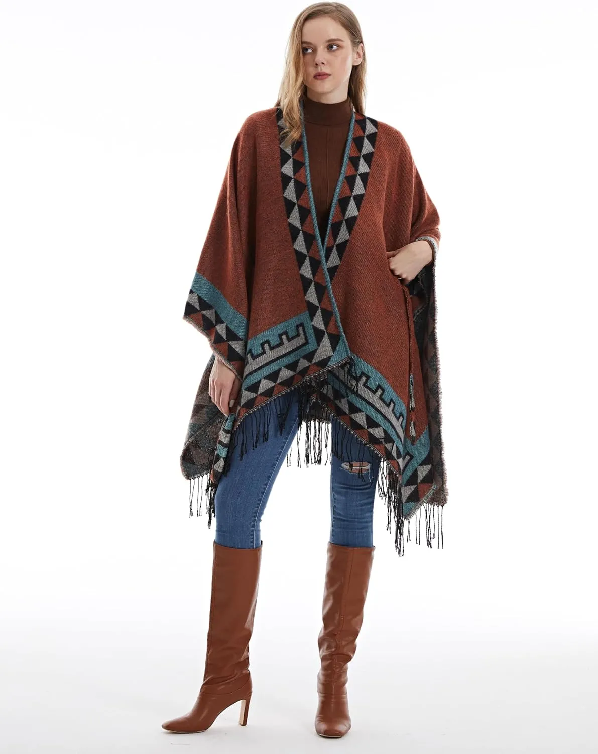 MissShorthair Women's Printed Shawl Wrap Fashionable Open Front Poncho Cape, Gift for Women