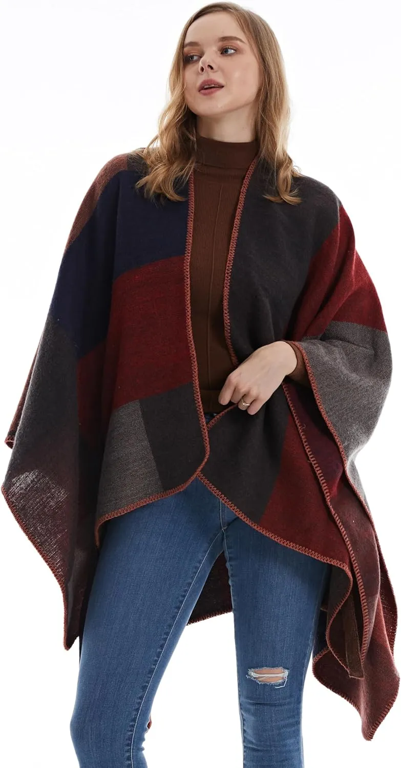 MissShorthair Women's Printed Shawl Wrap Fashionable Open Front Poncho Cape, Gift for Women