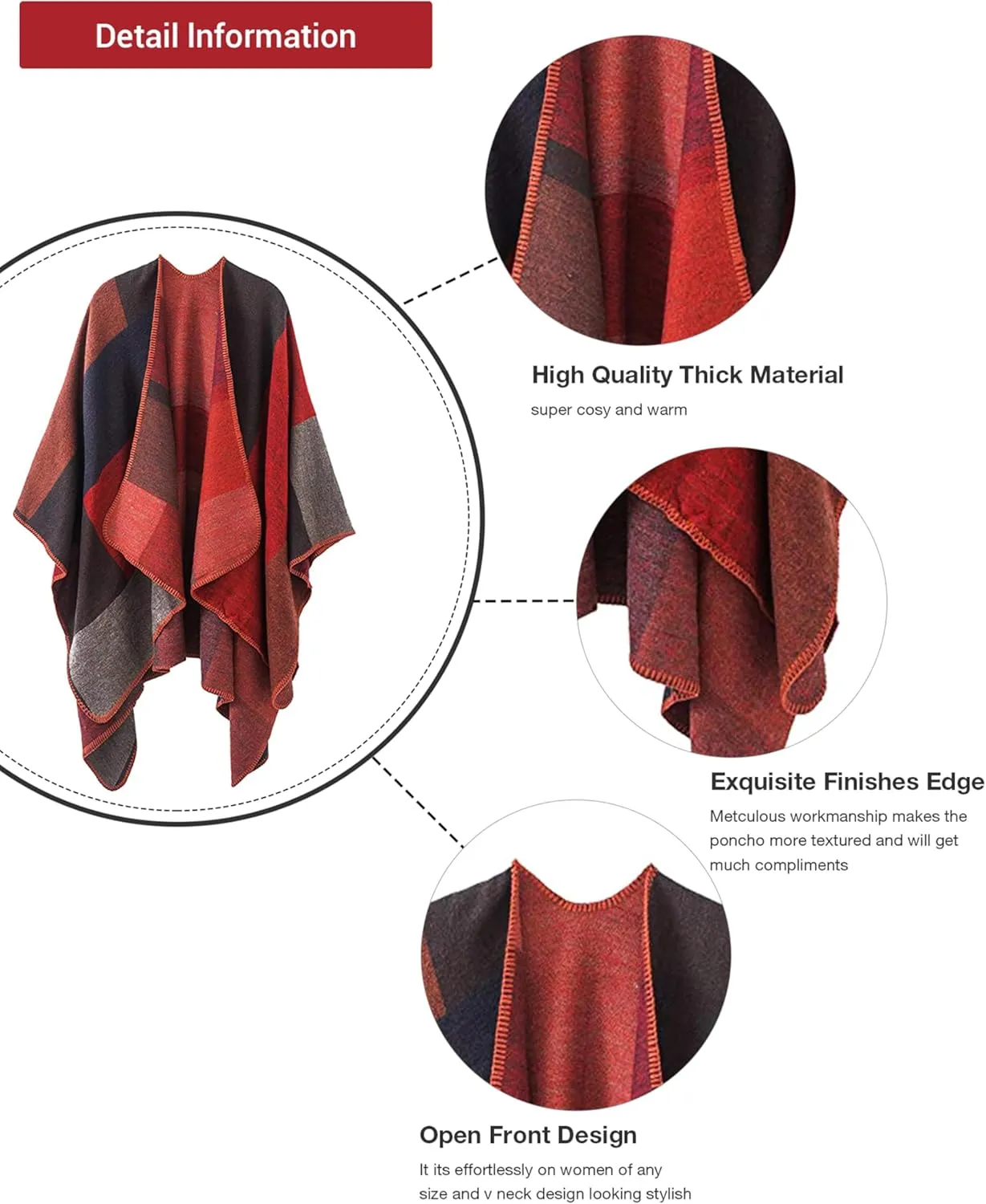 MissShorthair Women's Printed Shawl Wrap Fashionable Open Front Poncho Cape, Gift for Women
