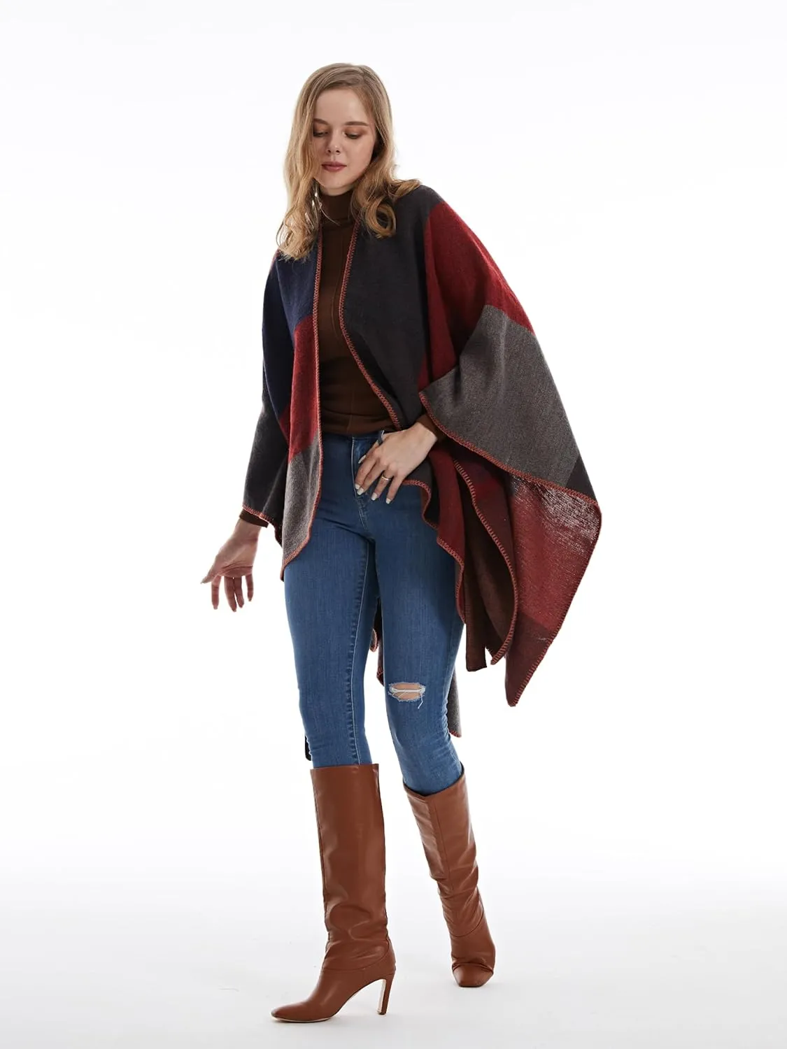 MissShorthair Women's Printed Shawl Wrap Fashionable Open Front Poncho Cape, Gift for Women