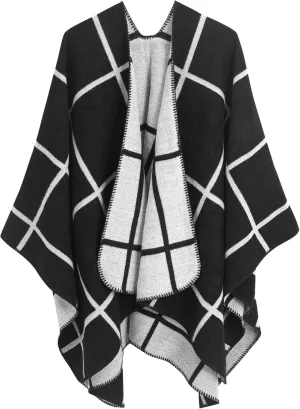 MissShorthair Women's Printed Shawl Wrap Fashionable Open Front Poncho Cape, Gift for Women