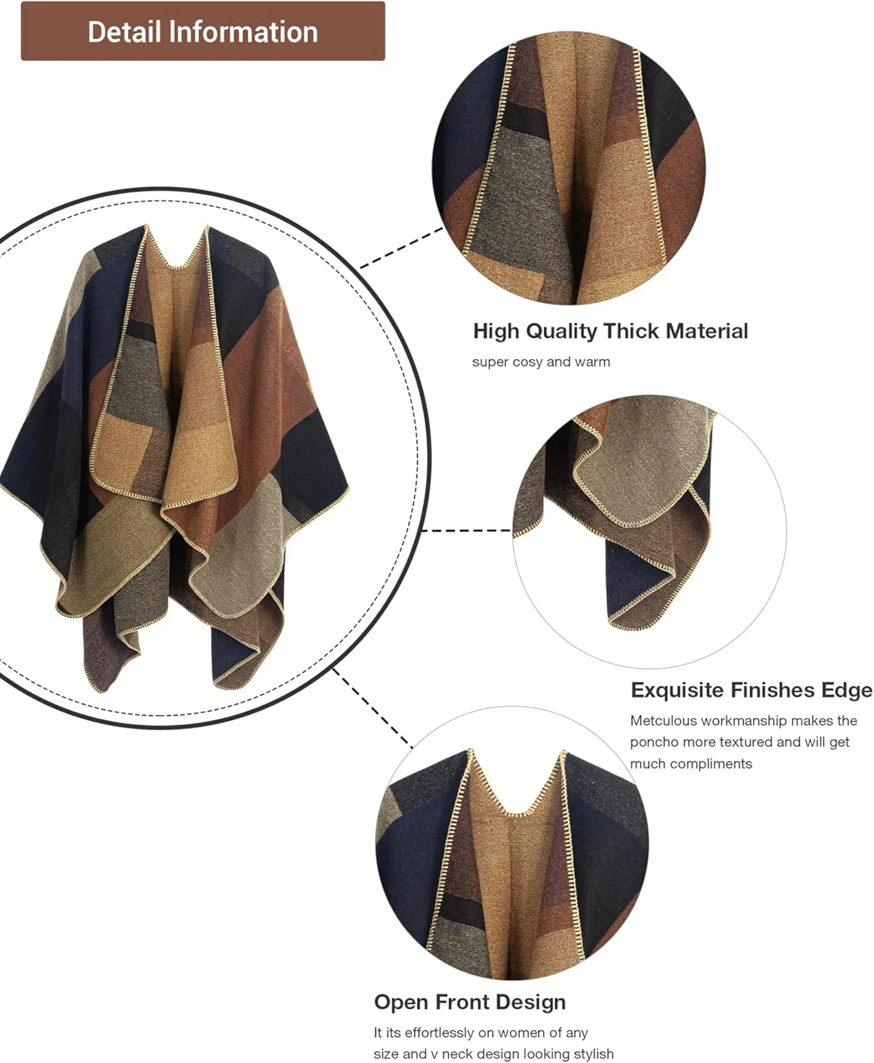 MissShorthair Women's Printed Shawl Wrap Fashionable Open Front Poncho Cape, Gift for Women
